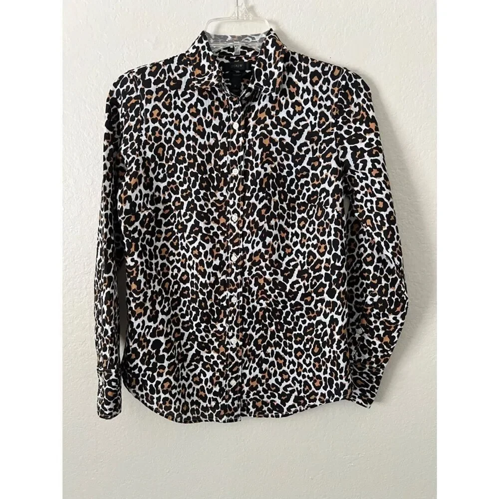NWOT J. Crew Perfect Shirt in Leopard Print Linen/Cotton Blend in Size 0